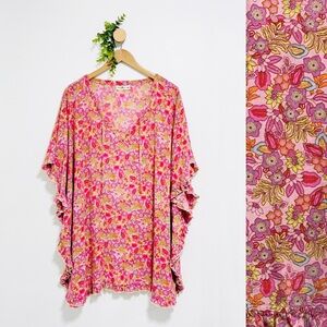 Natural Life Pink Floral Ruffle Beach Swim Coverup